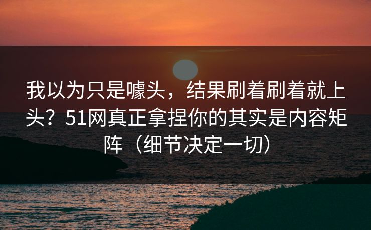 我以为只是噱头，结果刷着刷着就上头？51网真正拿捏你的其实是内容矩阵（细节决定一切）